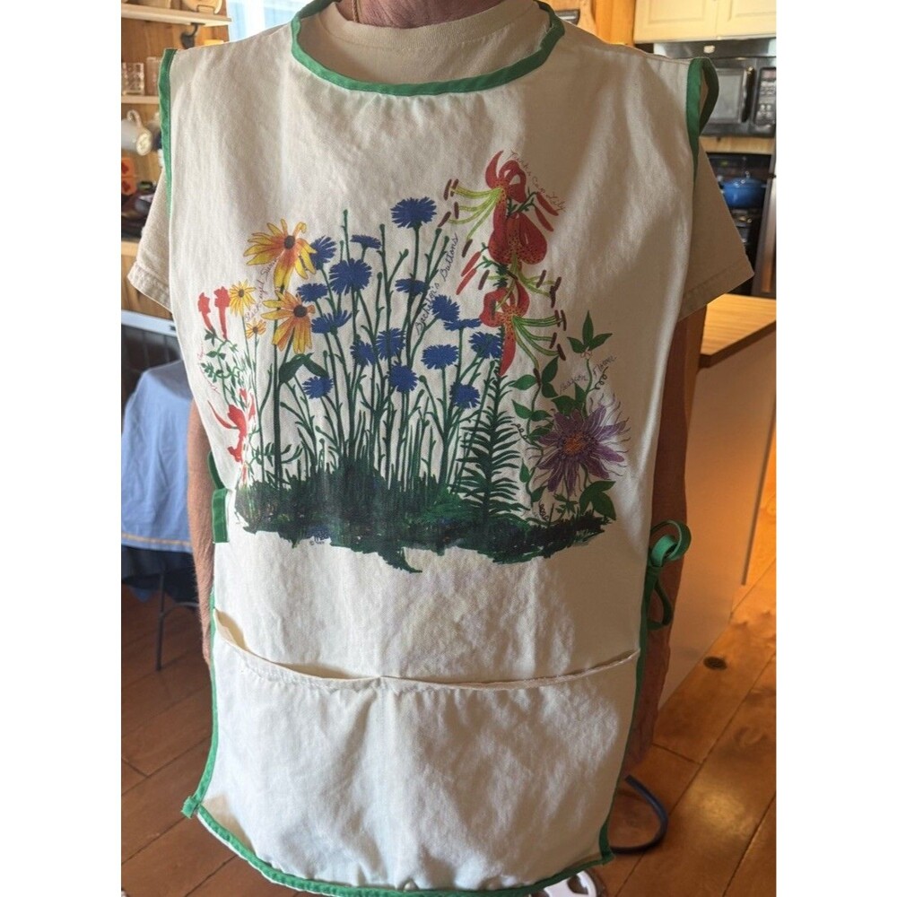 VINTAGE JOSEPH’S COLOURS GARDENING COBBLER APRON Canvas Cotton Floral Side Ties